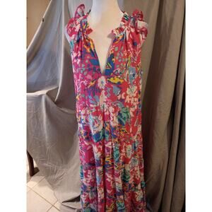 Mudpie Maxi Dress Pink Floral Ruffles Colorful Feminine Spring